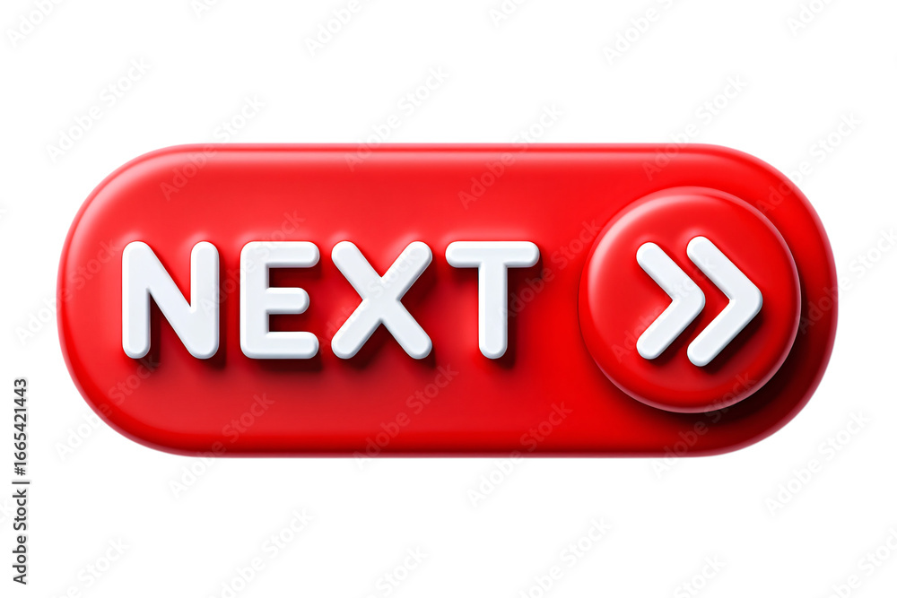 Fototapete glossy red oval button with white text next and arrow symbol isolated on transparent background