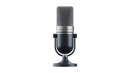 Black vintage microphone isolated on transparent background for professional recording