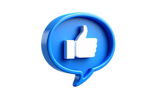 Blue social media like button icon with thumbs up symbol isolated on transparent background