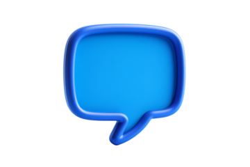Bright blue speech bubble icon for communication and messaging isolated on transparent background