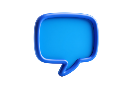 Bright blue speech bubble icon for communication and messaging isolated on transparent background