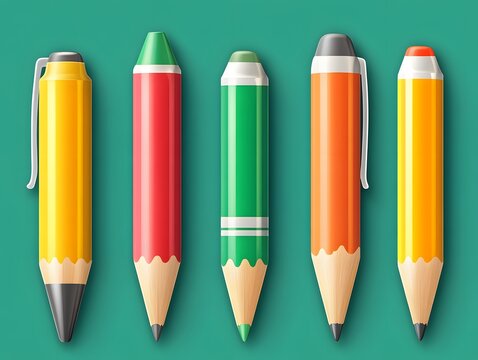 Colorful Pencils and Pens Set Stationery Design
