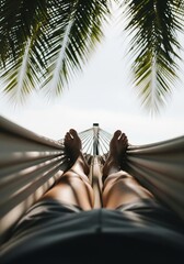 Feet in Hammock Under Palm Trees: Tropical Relaxation