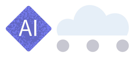 AI diamond and cloud icon connected by three dots signify technology, innovation, and digital integration. Ideal for artificial intelligence, cloud computing, tech trends, data processing