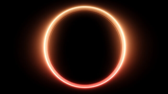 Circular light pattern created with vibrant orange and red hues against a black backdrop showcasing glowing designs
