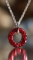 Sparkling red circle pendant on silver chain