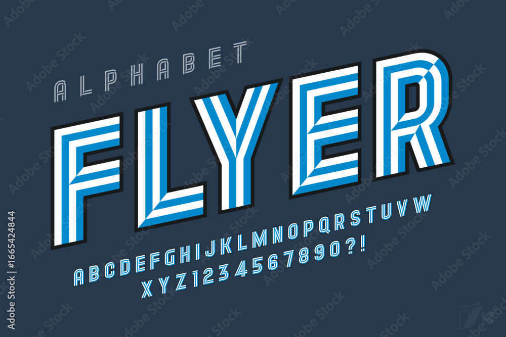 Poster original display font design, chisel alphabet style, letters and numbers.