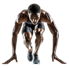 Muscular Black Athlete in Starting Position, Ready to Race
