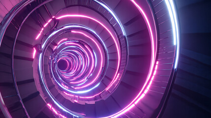 Obraz premium Vibrant spiral tunnel illuminated by colorful neon lights in a futuristic setting at night showcasing dynamic motion Generative AI