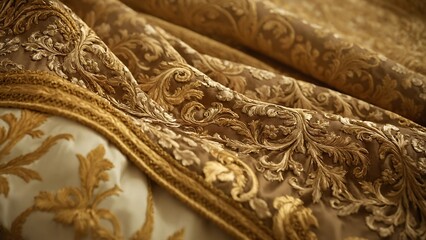 Close-Up of Ornate Royal Fabric with Golden Details