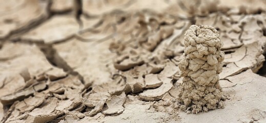 Cracked dirt and a crayfish mound.
