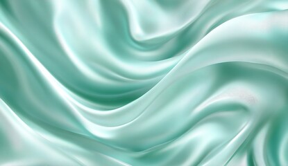 Obraz premium Abstract mint green background with soft waves of fabric, creating an elegant and dreamy atmosphere. The light blue color palette adds to the serene mood, perfect for conveying tranquility