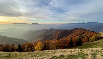 Fototapeta premium Autumn mountain landscape with dramatic sky