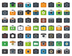 Flat icons of various cameras with different features