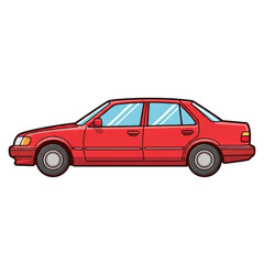 Obraz premium Red sedan car side view illustration isolated on transparent background