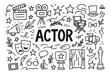 Film industry doodle: iconic elements for media projects