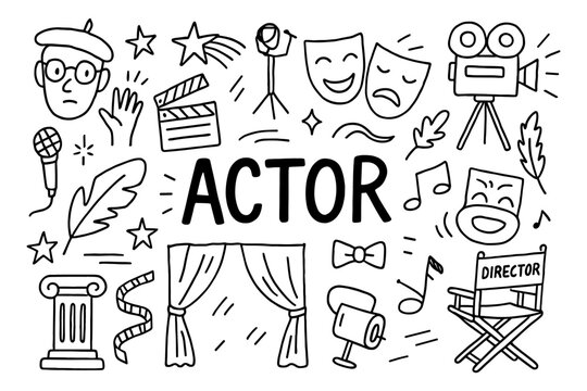 Entertainment icons: sketch style cinema and theater elements collection