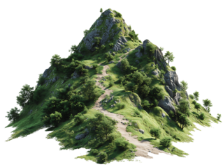 Lush Green Mountain Path 3D Render Nature, Hiking, Trail, Landscape