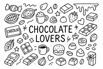 Fototapeta premium Hand drawn chocolate lover's delight with sweets and treats doodles