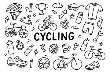 Cycling doodle compilation: bikes, gear, and accessories for cyclists