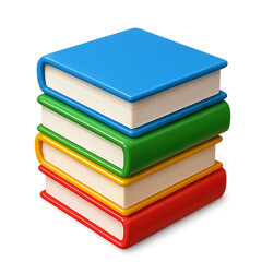 A colorful stack of four books, blue, green, yellow, and red, representing knowledge and education isolated on transparent background