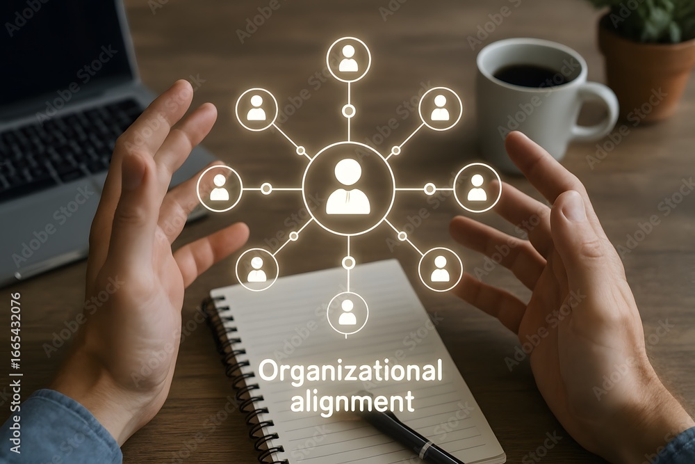 Poster illustrating the concept of organizational alignment with network connections.