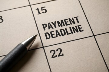 A close-up shot of a calendar highlighting PAYMENT DEADLINE