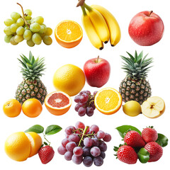 Vibrant Collection of Fresh Fruits Apples, Bananas, Oranges, Grapes, Pineapple, Strawberries