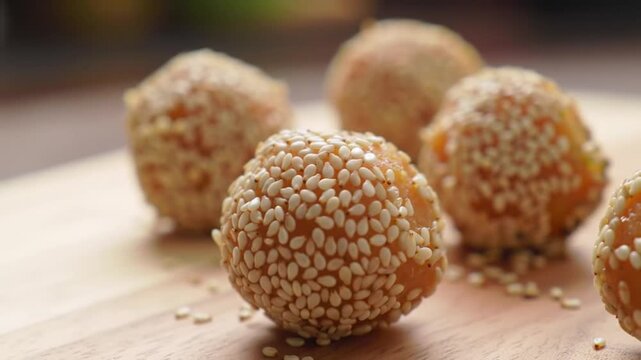 close up of acorns on wooden table