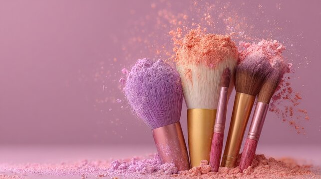 Makeup brushes exploding with powder