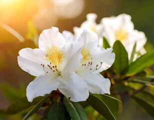 Obraz premium Close-up of white azalea blossoms in sunlight