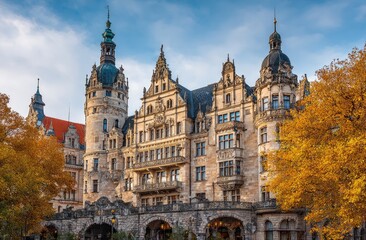 Obraz premium Majestic castle facade, autumnal colors