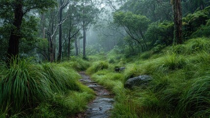Misty rainforest path