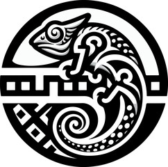 Abstract_Tribal_Chameleon_Illustration_–_Black_and_White_Ornamental_Lizard