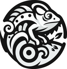 Abstract_Tribal_Chameleon_Illustration_–_Monochrome_Black_and_White_Ornament