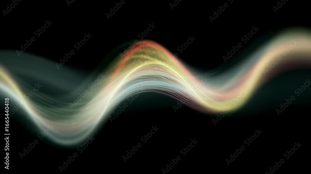 Poster Abstract colorful wave on black background. Dynamic light trail animation. Flowing energy motion graphics for futuristic technology concept or music visualizer video