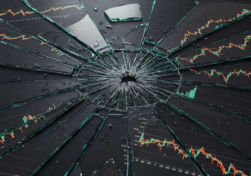 Shattered glass with stock market charts showing financial data - Powered by Adobe