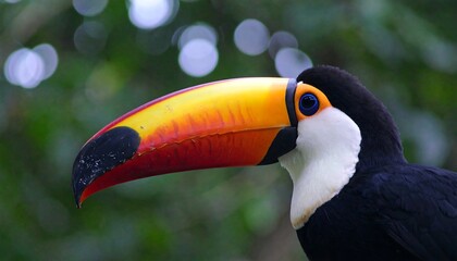 Fototapeta premium Close-up of a vibrant toco toucan showcasing its distinctive, colorful beak profile