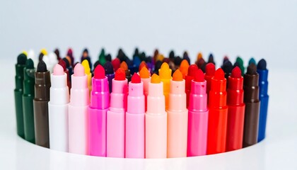 A vibrant array of colorful markers arranged in a circle, showcasing a variety of hues and tones.