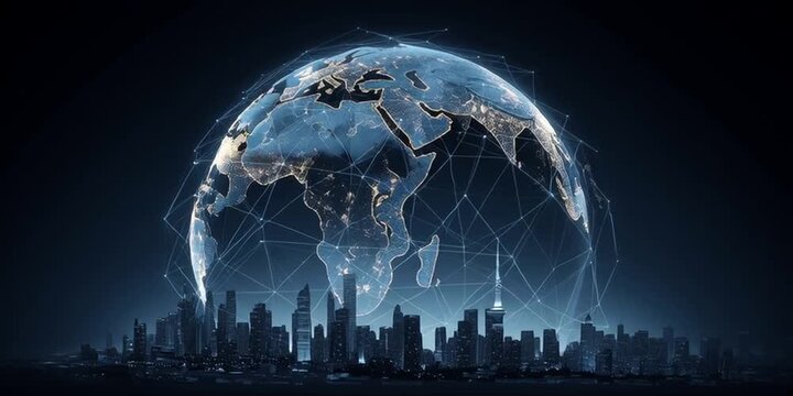 the earth with glowing connections linking cities across various continents, representing global connectivity and technology's impact on world trade and business Generative AI - Powered by Adobe