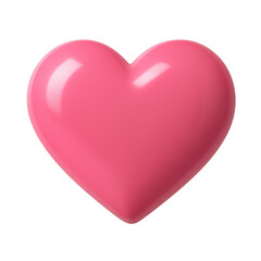 A glossy pink heart symbol representing love and affection, isolated on a clean transparent background for design elements