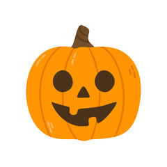 Traditional Halloween pumpkin with carved face and round eyes. Isolated vector clipart