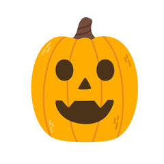 Happy Halloween pumpkin with carved wide smile. Isolated illustration for holiday design