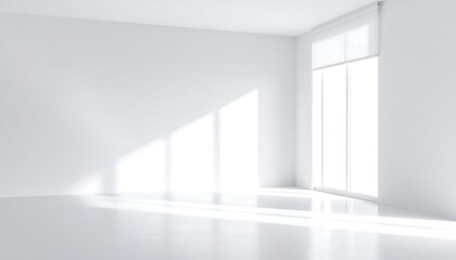 A bright, sunlit corner room with large windows and white walls, showcasing a sense of spaciousness and minimalist design.