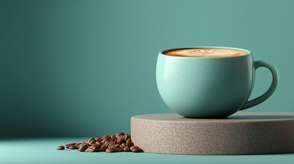 Minimal Coffee Cup with Latte Art on Pedestal