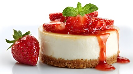 Delicious Cheesecake with Fresh Strawberry Isolated on White Background