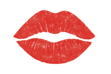 Vivid red lipstick mark revealing passionate kiss against translucent surface, symbolizing romantic gesture
