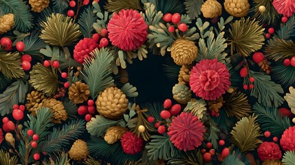 Fototapeta premium Festive Christmas Wreath Background Illustration for Holiday Designs