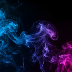 Fototapeta premium Abstract colorful smoke swirls in blue and purple hues against a dark background