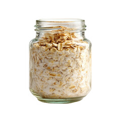 Glass jar filled with chopped almonds and oats mixture isolated on transparent background